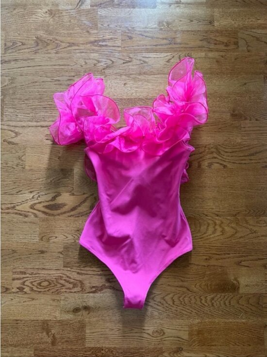 Free People Tops - Free People Haute Wired Bodysuit Hot Pink Organza Ruffle Tank Backless Berry XS